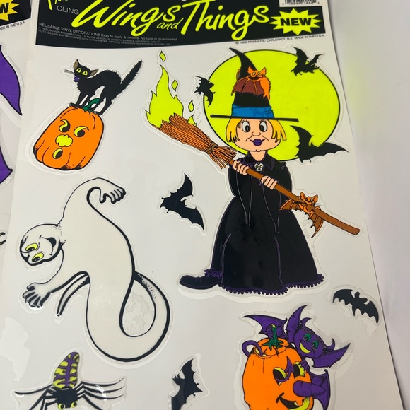 VTG 1996 Prismatix Halloween Vinyl Window  Clings Owl Bat Scarecrow Pumpkin Cats - Picture 5 of 11